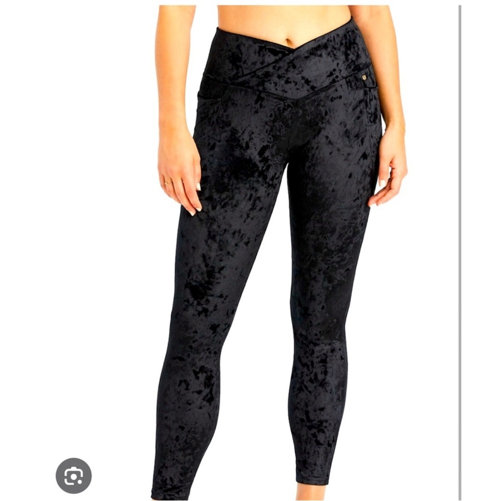 Fabletics, black velvet crossover waist leggings